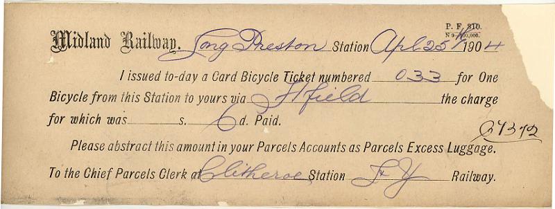 Bicycle Ticket 25-04-04 to Clitheroe.jpg - Way Bill: Bicycle Ticket 25-04-04 to Clitheroe